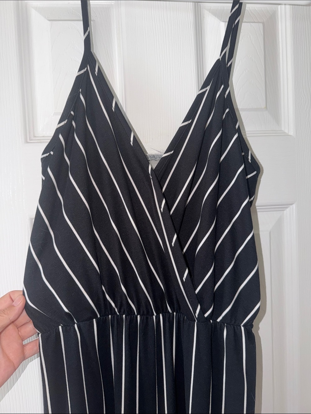 Black Vertical Stripe Spaghetti Strap Jumpsuit - Picture 2 of 6
